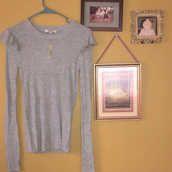 NWT Madewell Gray Fitted Sweater w/ cute shoulder detail size XS - Picture 2 of 4